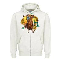 Oatmeal Heather bucking horse with cowboy and sunflower Zipper Hoodie - texasbilliewilder