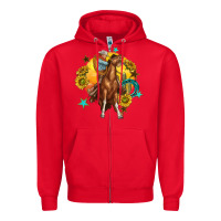 Red bucking horse with cowboy and sunflower Zipper Hoodie - texasbilliewilder