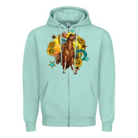 Seafoam bucking horse with cowboy and sunflower Zipper Hoodie - texasbilliewilder