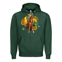 Sports Green bucking horse with cowboy and sunflower Zipper Hoodie - texasbilliewilder