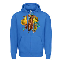 True Royal bucking horse with cowboy and sunflower Zipper Hoodie - texasbilliewilder