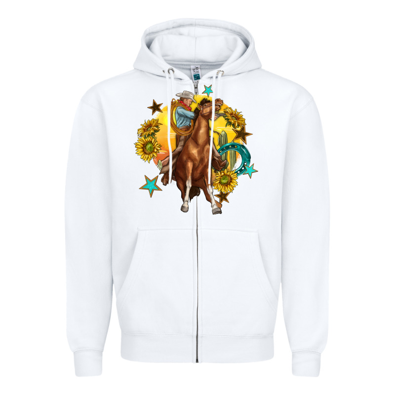 Bucking Horse With Cowboy And Sunflower Zipper Hoodie by texasbilliewilder | Teevron