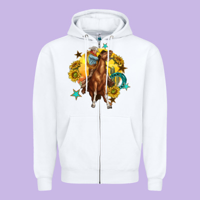 Zipper Hoodie bucking horse with cowboy and sunflower