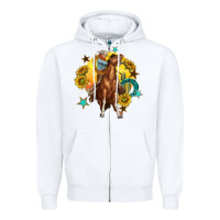 White bucking horse with cowboy and sunflower Zipper Hoodie - texasbilliewilder