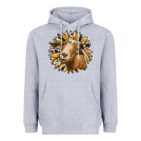 Heather Grey sunflower with goat Heavyweight Hoodie - RanaPortraitStore