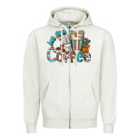 Oatmeal Heather but first coffee Zipper Hoodie - texasbilliewilder