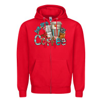 Red but first coffee Zipper Hoodie - texasbilliewilder