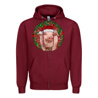 Burgundy Pig Christmas Zipper Hoodie - RanaPortraitStore