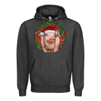Charcoal Heather Pig Christmas Zipper Hoodie - RanaPortraitStore