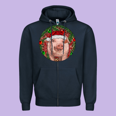 Zipper Hoodie Pig Christmas