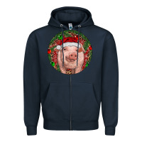 Navy Pig Christmas Zipper Hoodie - RanaPortraitStore