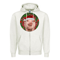 Oatmeal Heather Pig Christmas Zipper Hoodie - RanaPortraitStore