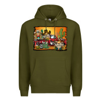 Army Green western truck cowboy gnome background Premium Hoodie - BarkalooDesign