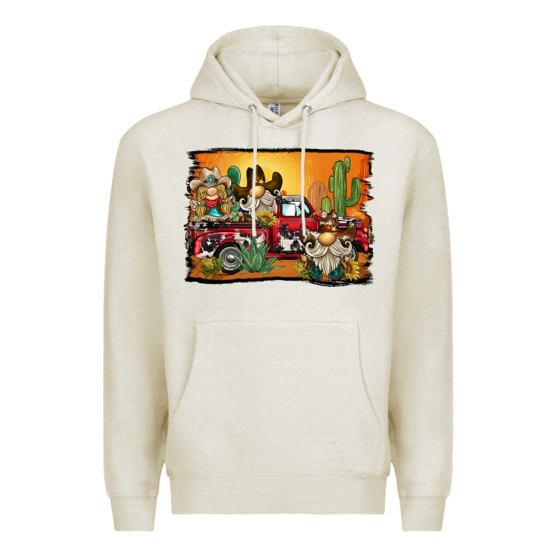 Western Truck Cowboy Gnome Background Premium Hoodie by BarkalooDesign | Teevron