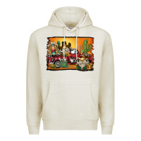 Oatmeal Heather western truck cowboy gnome background Premium Hoodie - BarkalooDesign
