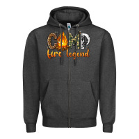 Charcoal Heather camp fire legend with fire Zipper Hoodie - texasbilliewilder