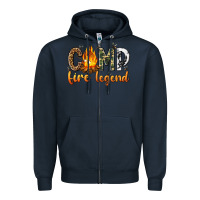Navy camp fire legend with fire Zipper Hoodie - texasbilliewilder