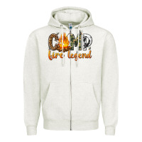 Oatmeal Heather camp fire legend with fire Zipper Hoodie - texasbilliewilder
