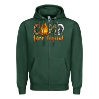 Sports Green camp fire legend with fire Zipper Hoodie - texasbilliewilder
