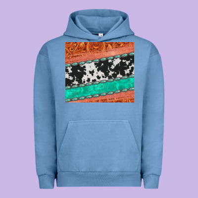 Western Turquoise Gemstone Cowhide  Leather Tumbler Urban Hoodie Designed By Jasminsmagicworld