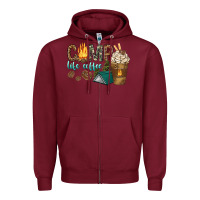 Burgundy camp life coffee with coffee cup Zipper Hoodie - texasbilliewilder