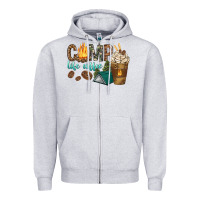 Heather Grey camp life coffee with coffee cup Zipper Hoodie - texasbilliewilder
