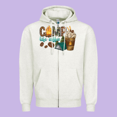 Zipper Hoodie camp life coffee with coffee cup