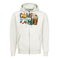 Oatmeal Heather camp life coffee with coffee cup Zipper Hoodie - texasbilliewilder