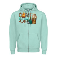 Seafoam camp life coffee with coffee cup Zipper Hoodie - texasbilliewilder