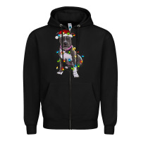 Black Pitbull With Christmas Lights Zipper Hoodie - RanaPortraitStore