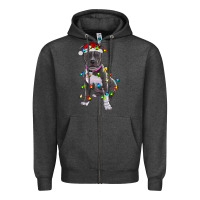 Charcoal Heather Pitbull With Christmas Lights Zipper Hoodie - RanaPortraitStore