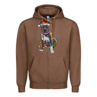 Chestnut Pitbull With Christmas Lights Zipper Hoodie - RanaPortraitStore