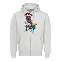 Dove Grey Pitbull With Christmas Lights Zipper Hoodie - RanaPortraitStore