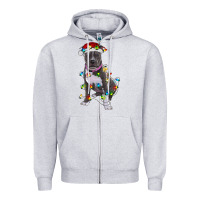 Heather Grey Pitbull With Christmas Lights Zipper Hoodie - RanaPortraitStore