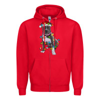 Red Pitbull With Christmas Lights Zipper Hoodie - RanaPortraitStore