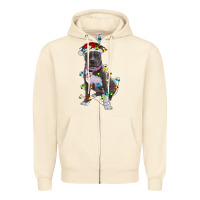 Sandshell Pitbull With Christmas Lights Zipper Hoodie - RanaPortraitStore
