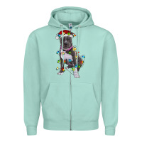 Seafoam Pitbull With Christmas Lights Zipper Hoodie - RanaPortraitStore