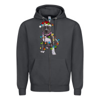 Smoke Pitbull With Christmas Lights Zipper Hoodie - RanaPortraitStore