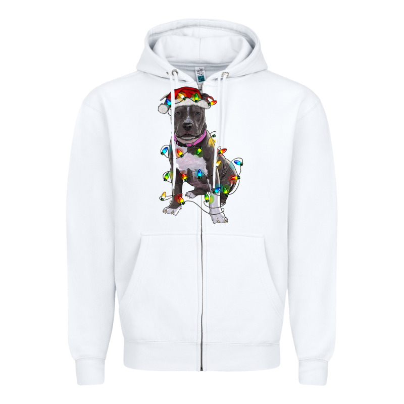 Pitbull With Christmas Lights Zipper Hoodie by RanaPortraitStore | Teevron
