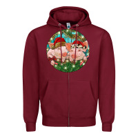 Burgundy Christmas Pigs Zipper Hoodie - RanaPortraitStore