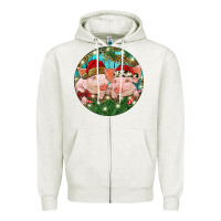 Oatmeal Heather Christmas Pigs Zipper Hoodie - RanaPortraitStore