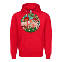 Red Christmas Pigs Zipper Hoodie - RanaPortraitStore