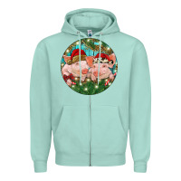 Seafoam Christmas Pigs Zipper Hoodie - RanaPortraitStore