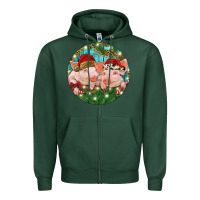 Sports Green Christmas Pigs Zipper Hoodie - RanaPortraitStore