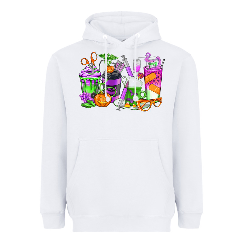 Halloween Nurse Coffee Cups Heavyweight Hoodie by texasbilliewilder | Teevron
