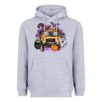 Heather Grey Halloween School Bus Heavyweight Hoodie - texasbilliewilder