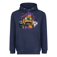 Navy Halloween School Bus Heavyweight Hoodie - texasbilliewilder