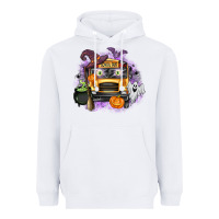 White Halloween School Bus Heavyweight Hoodie - texasbilliewilder