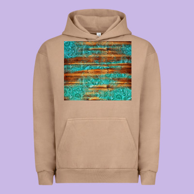 Turquoise  Leather And Wooden Pattern Tumbler Urban Hoodie Designed By Jasminsmagicworld