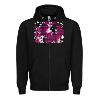 Black Pink Christmas Plaid Cowhide Pattern Background Zipper Hoodie - RanaPortraitStore